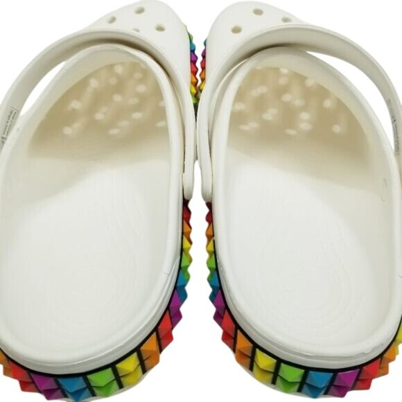 White Crocs Classic Clogs Rainbow Pyramid Studs Along Soles Unisex Size W11/M9 - Picture 15 of 15